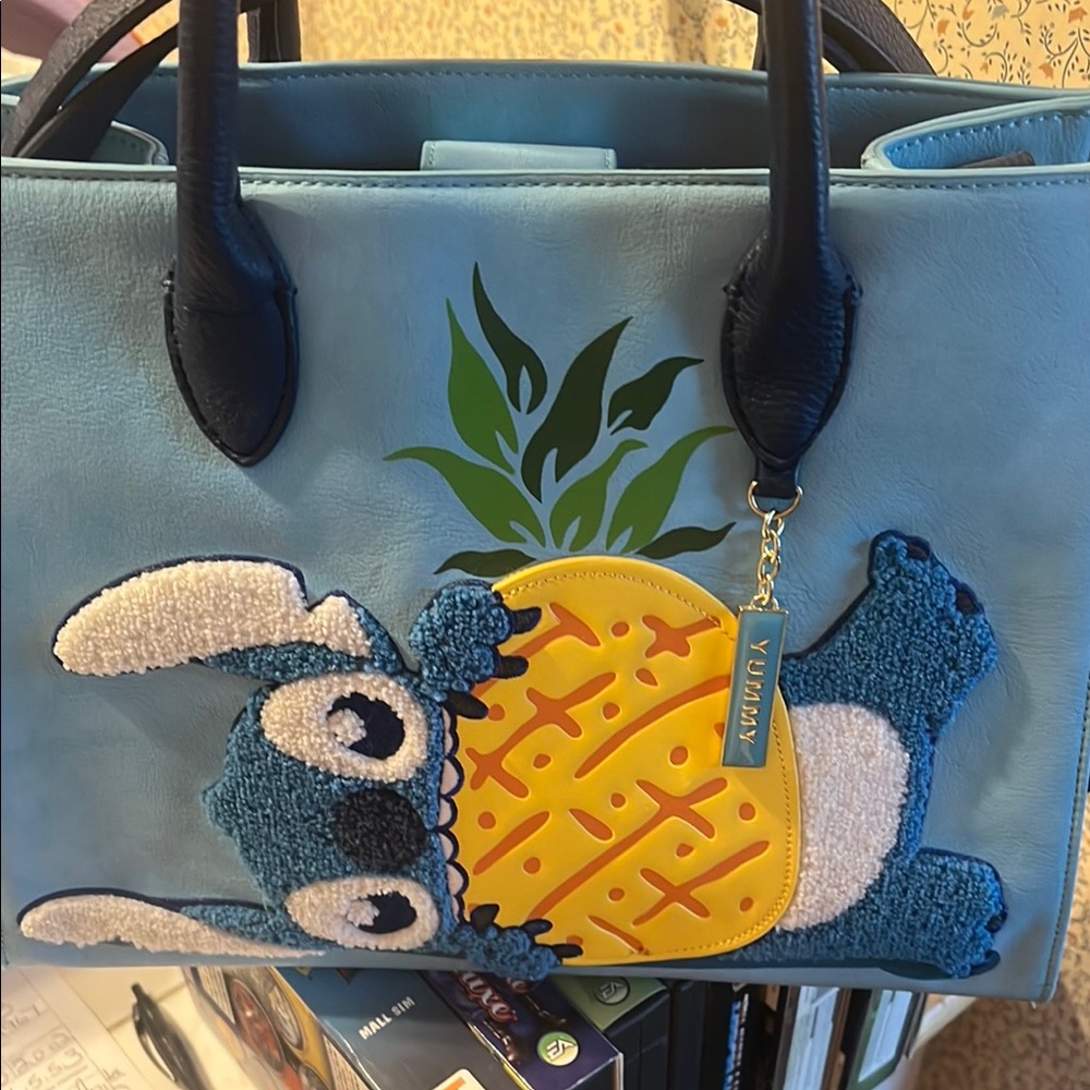 Loungefly Blue and Yellow Stitch Tote with Pineapple Design